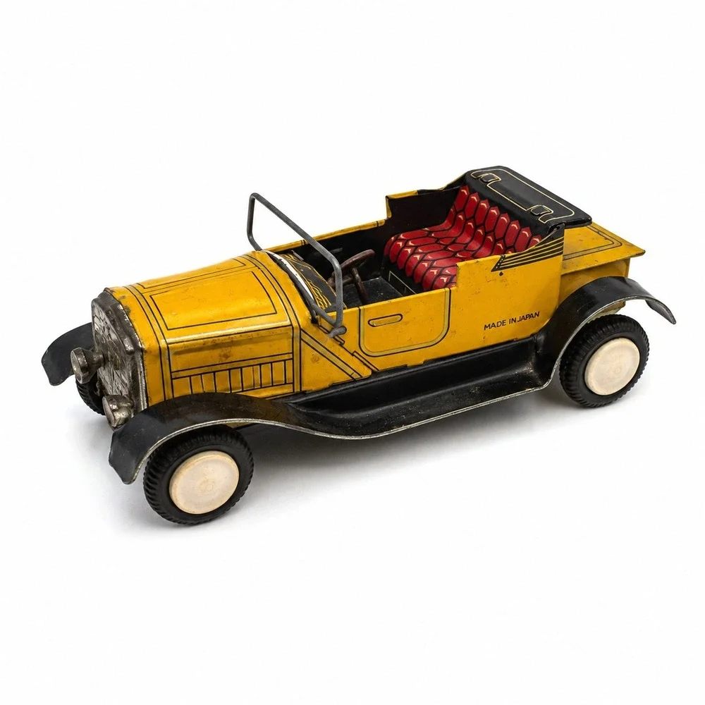 Vintage Made In Japan Tin Litho Friction Touring Car Roadster Convertible Toy